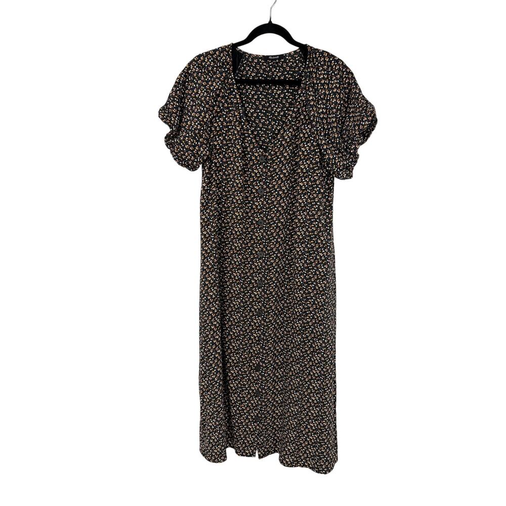 Madewell Womens M Bubble Sleeve Button-Front Midi Dress in Adorable Ditsy Black - Picture 4 of 16